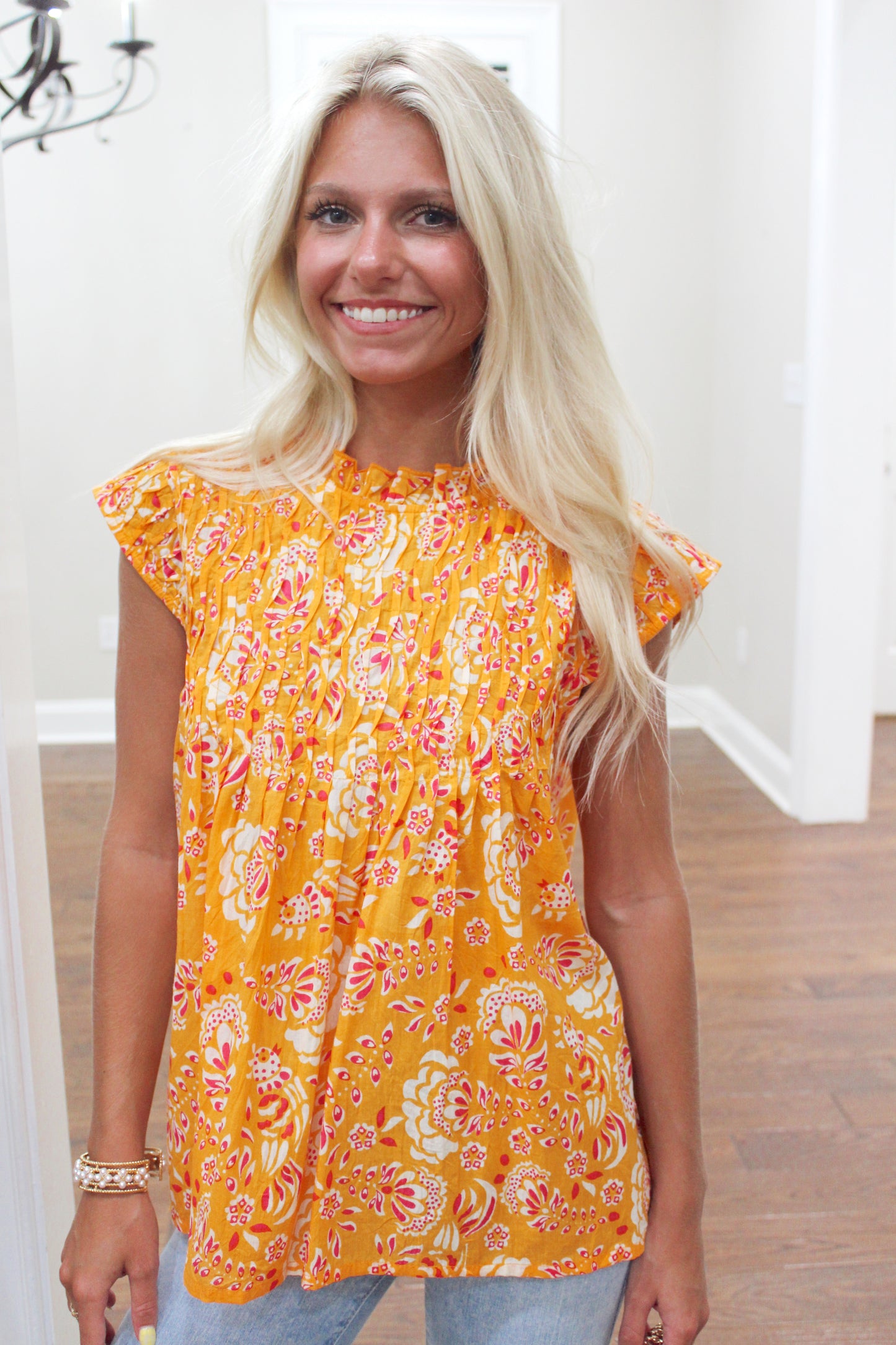 Smocked Printed Top