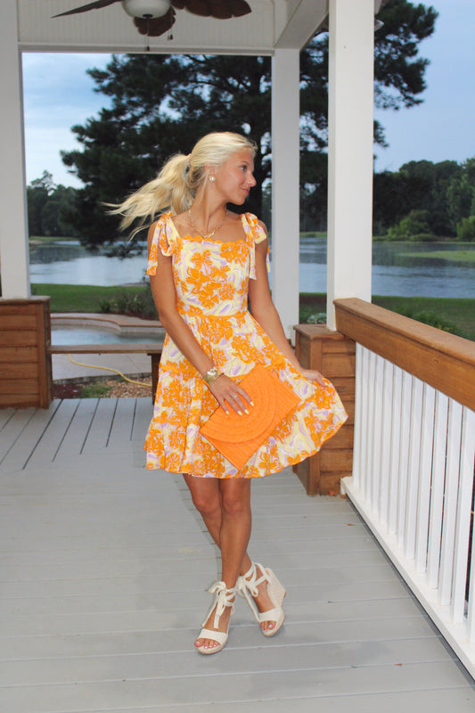 Floral Tiered Scalloped Trim Dress