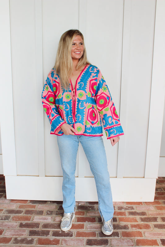 Embroidered Block Print Jacket